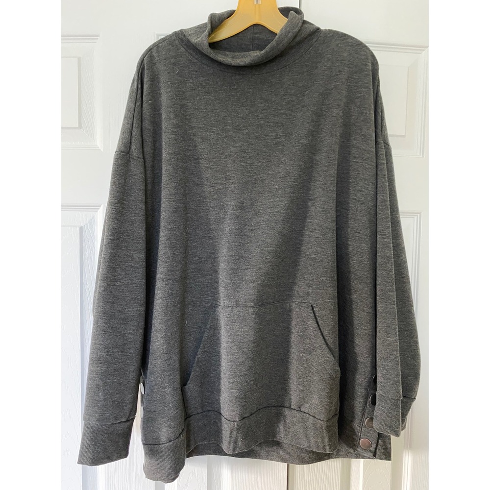 The Sweatshirt Project Pullover Women 2X Gray Turtleneck Snap Side Sweatshirt